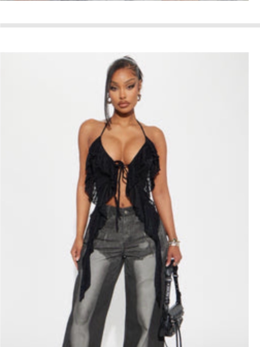 Black Fringe Tie-Front Halter Top size XS brand new
